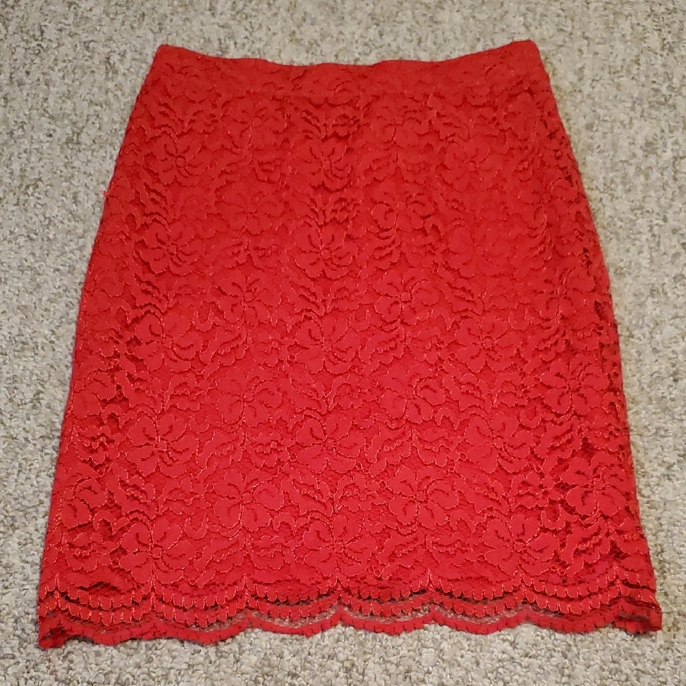 Elle Red Lace Pencil Skirt